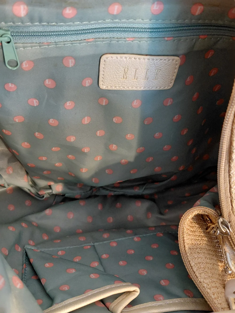 Elle Beige Woven Tote with Cream Leather Logo Plate
